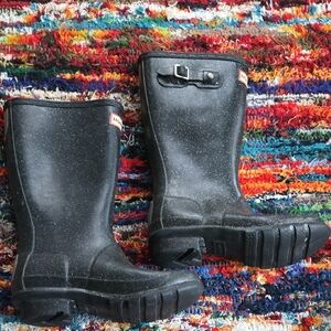 Hunter Kids Black Glitter Rain Boot Size 4 Girl's